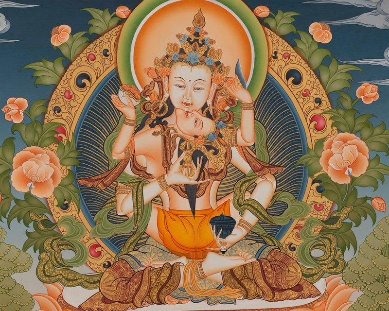 Vajrasattva Yab Yum Thangka | Buddhist Thanka Painting For Shrine Altar