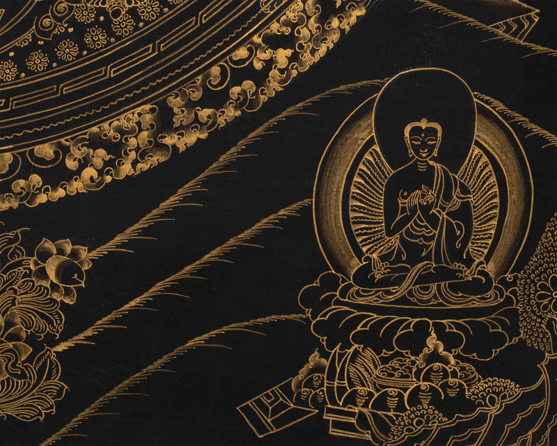 Vintage Black and Gold Avalokiteshvara Mandala | Religious Gift Ideas