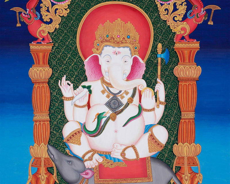 Newari Ganesh Original Buddhist Thangka | Buddhist and Hindu Deity Wall Hanging Art