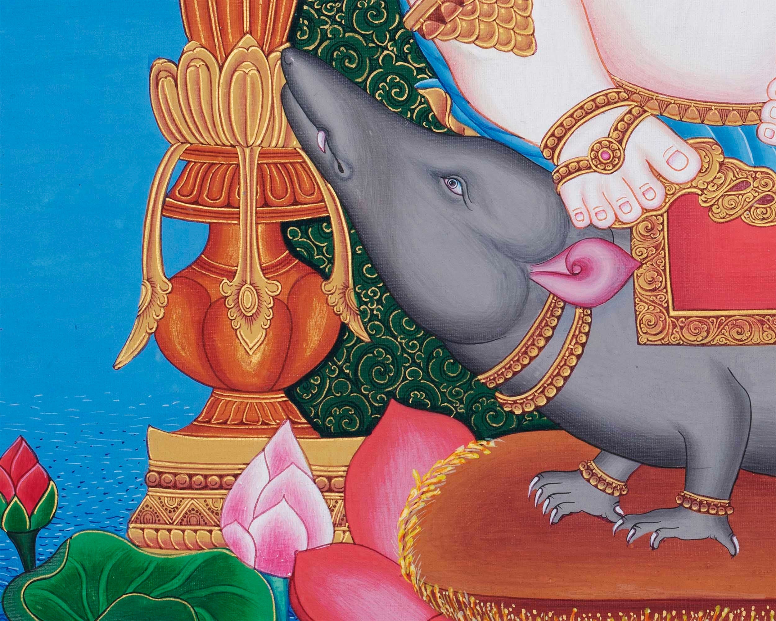 Newari Ganesh Original Buddhist Thangka | Buddhist and Hindu Deity Wall Hanging Art