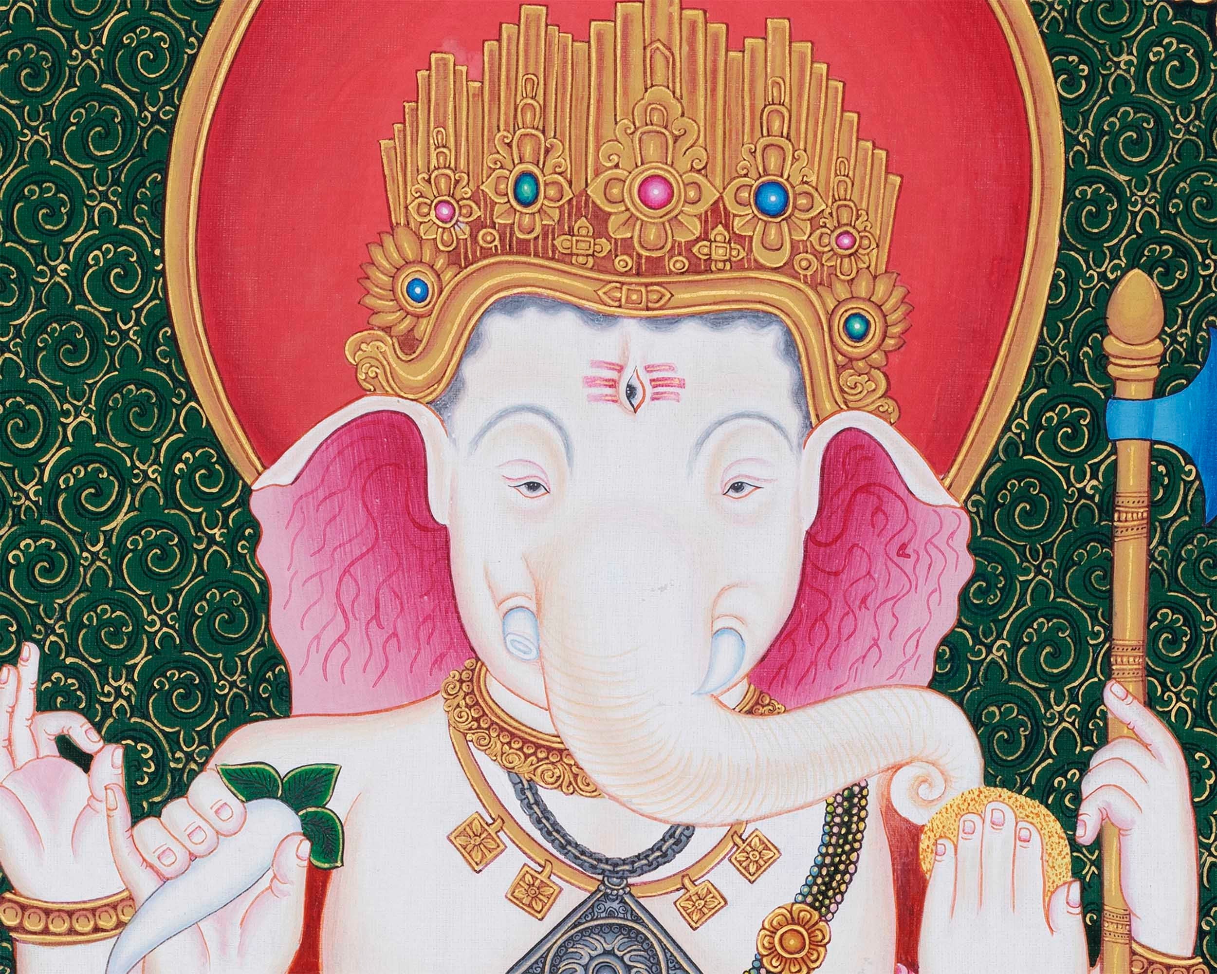 Newari Ganesh Original Buddhist Thangka | Buddhist and Hindu Deity Wall Hanging Art