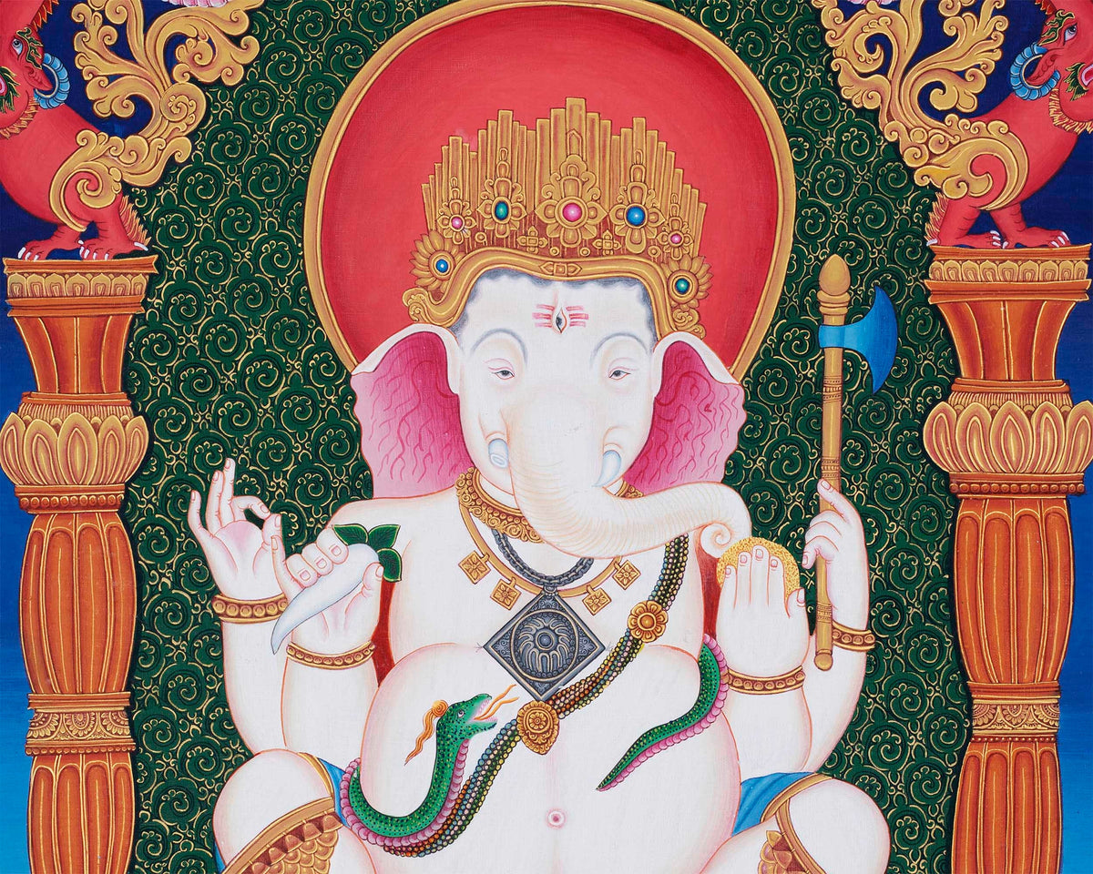 Newari Ganesh Original Buddhist Thangka | Buddhist and Hindu Deity Wall Hanging Art