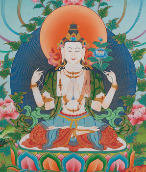 Chengrezig Avalokitesvara  Buddhist Thangka | Original Hand-Painted Thangka