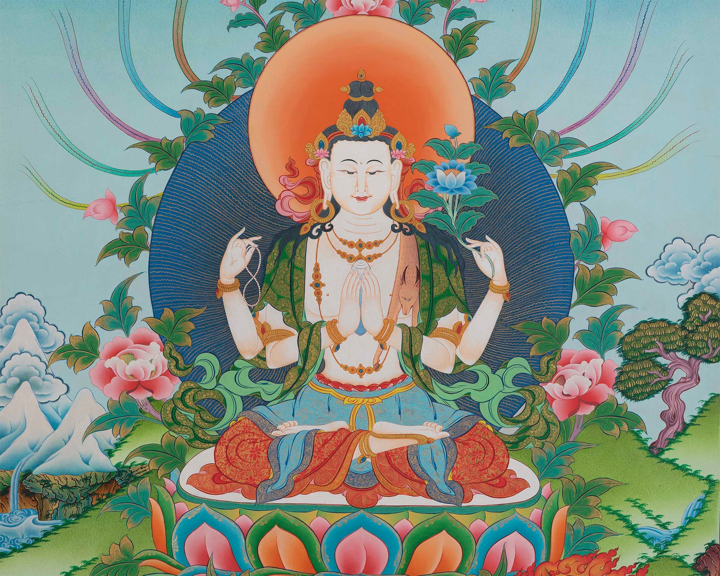 Chengrezig Avalokitesvara  Buddhist Thangka | Original Hand-Painted Thangka