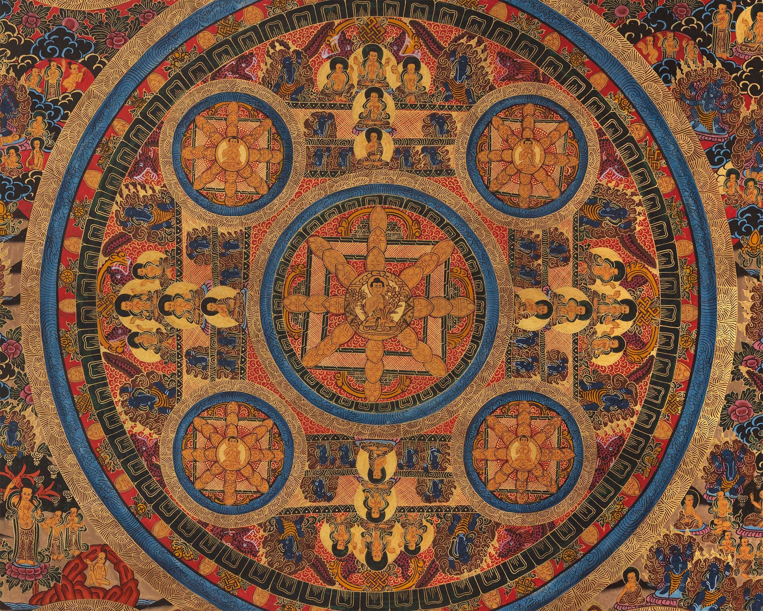 Traditional Mandala Thangka | Tibetan Buddhist Handpaint | Religious Wall Decor