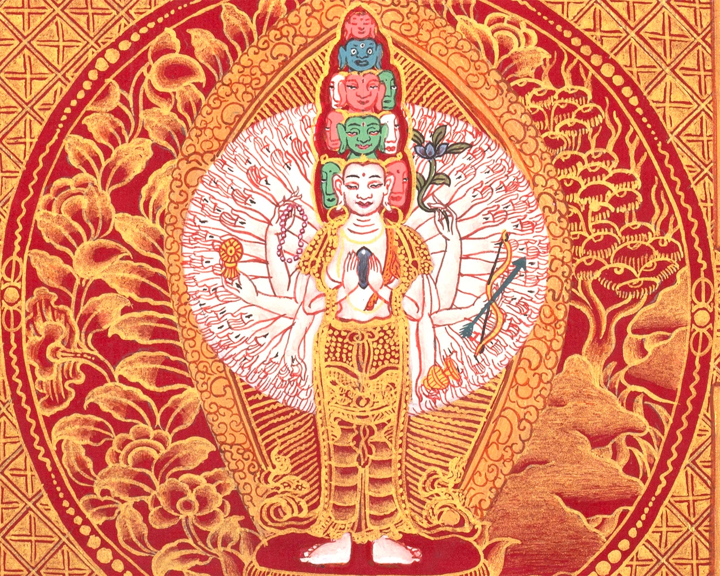 Avalokiteshvara Mandala Painting  |1000 armed Chenresig