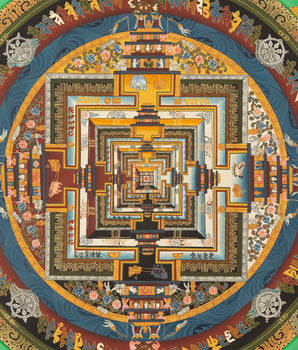 Green Kalachakra Mandala Thangka | Tibetan Buddhist Artwork | Wall Hanging Decoration