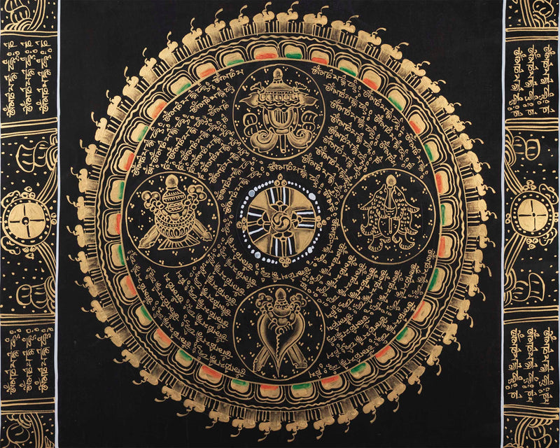 Auspicious Mantra Mandala | Buddhist Handpainted Art | Religious Wall Hanging Decor