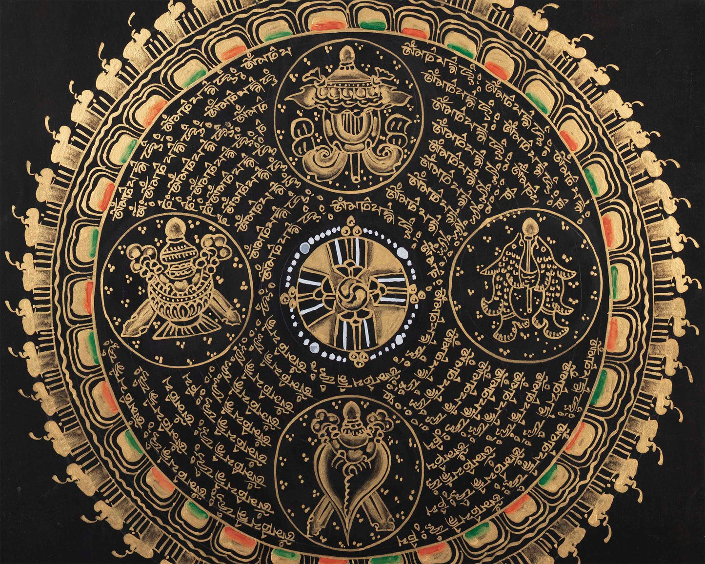 Auspicious Mantra Mandala | Buddhist Handpainted Art | Religious Wall Hanging Decor