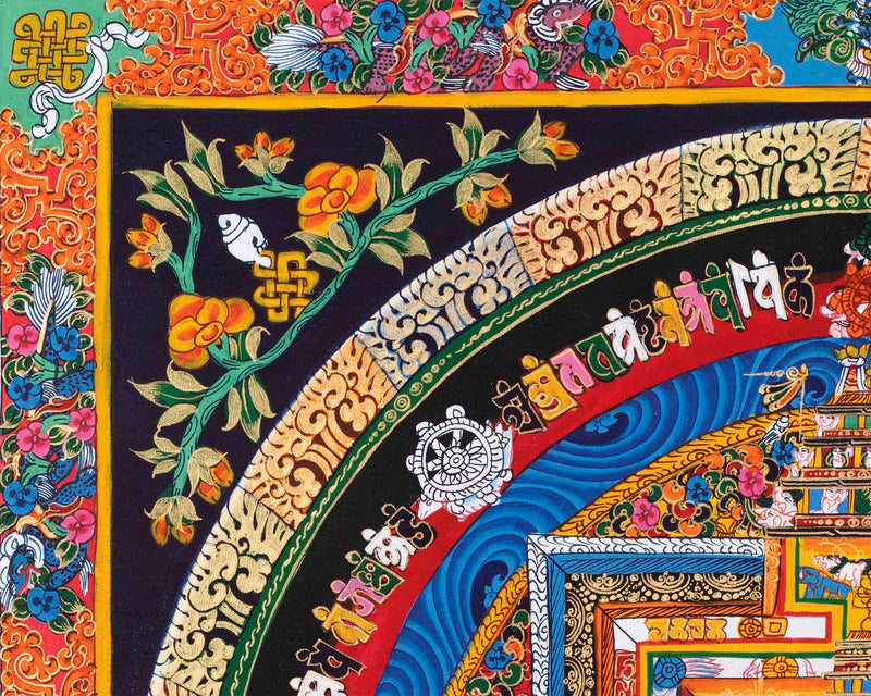 Traditional Kalachakra Mandala Thangka | Religious Handpainted Art | Wall Hanging Decor