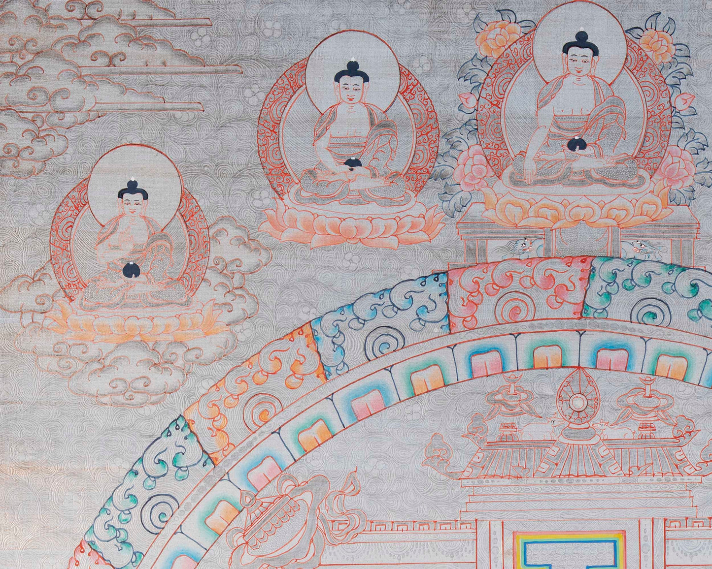 Chegrezig Mandala Thangka | Hand Painted covered with Pure Silver