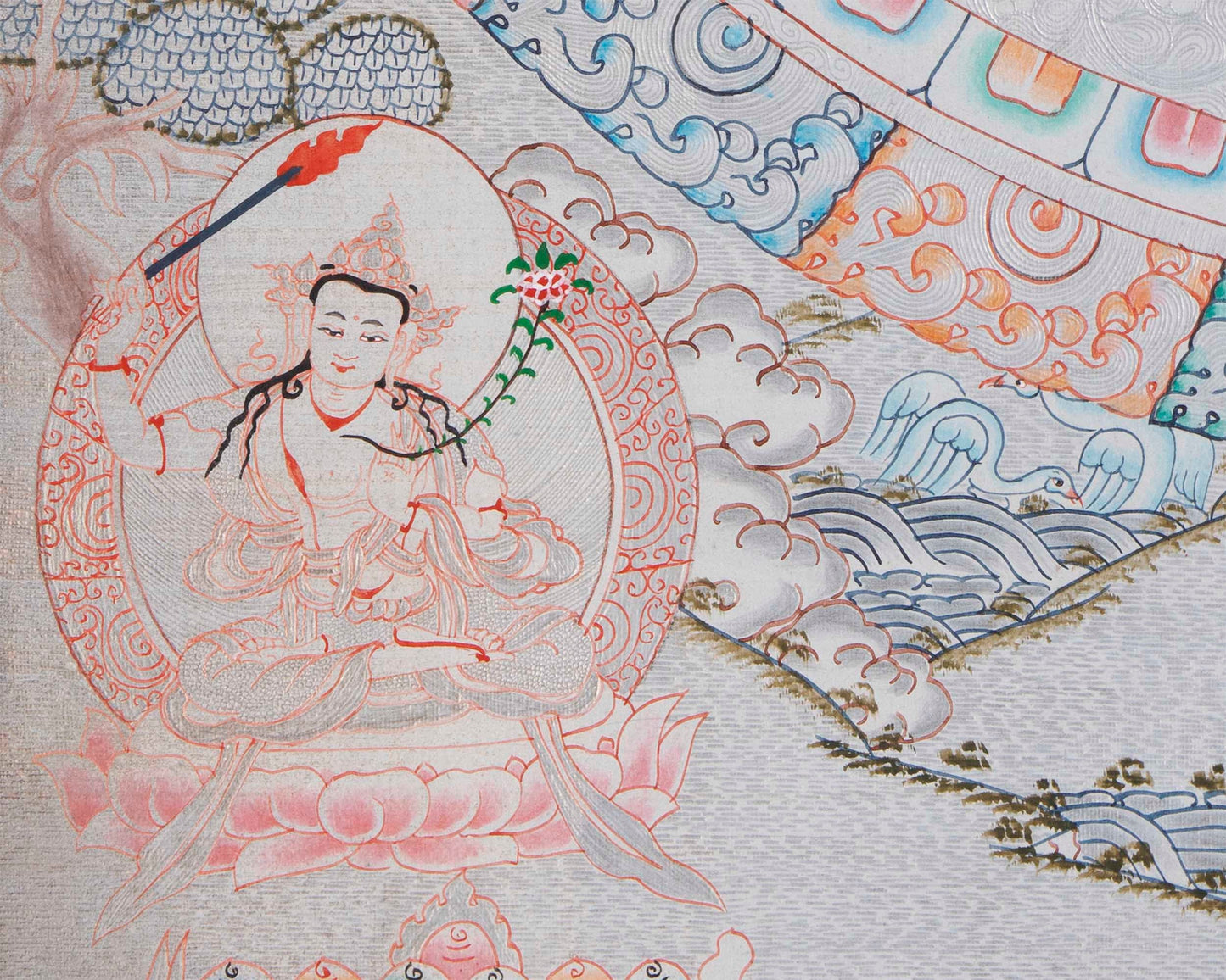 Chegrezig Mandala Thangka | Hand Painted covered with Pure Silver