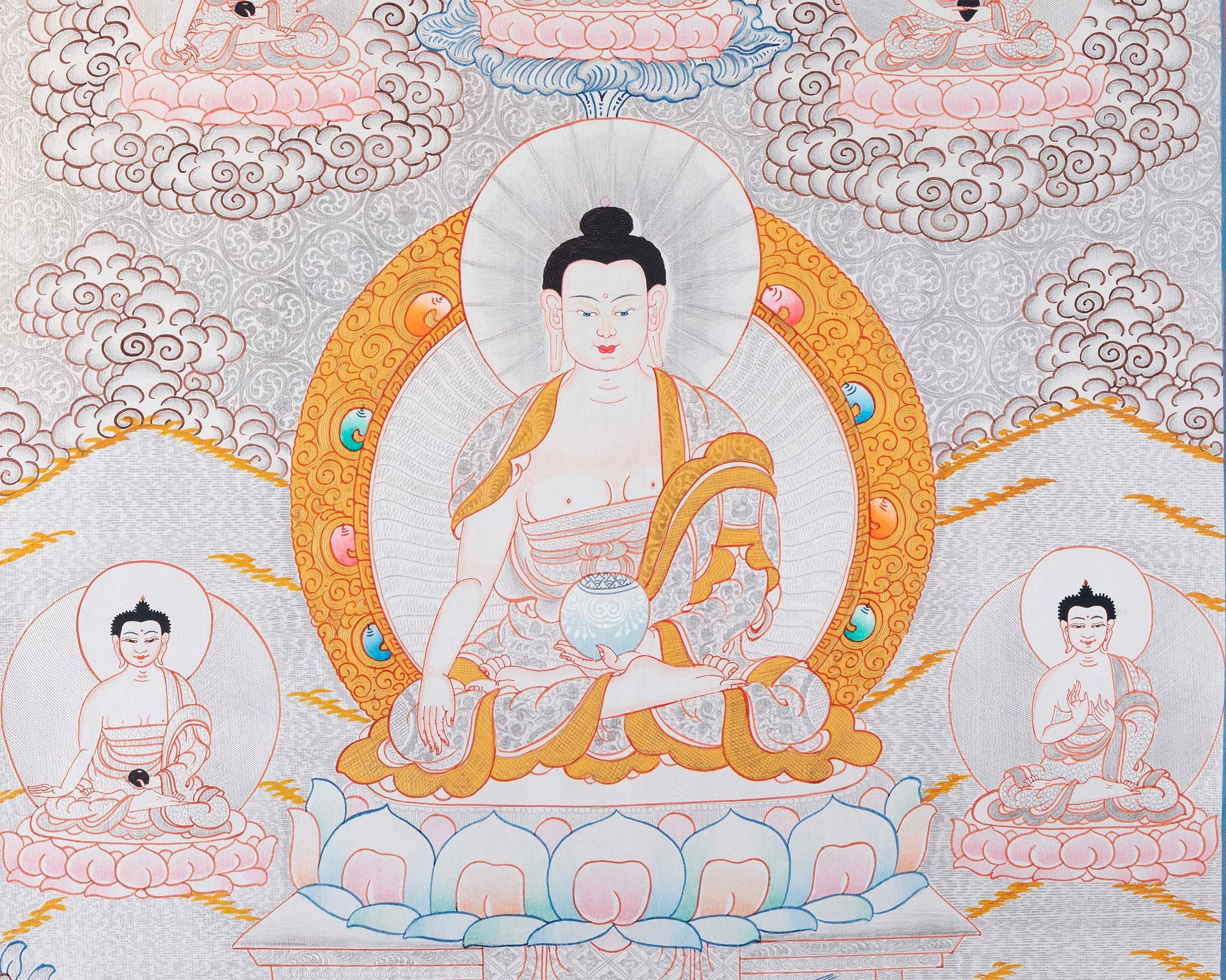 Dipankara, Gautama & Maitreya Surrounded By Aksobhya, Amitabha, Amoghasiddhi, Ratnasambhava And Vairocana