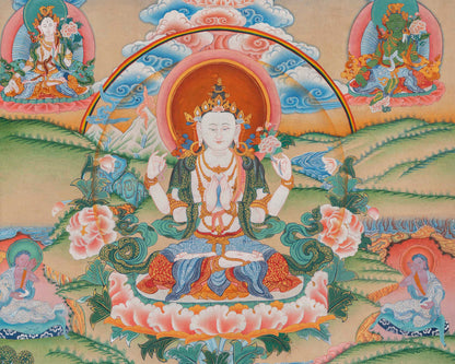 Brocade Chengrezig Thanka |  Buddhist Wall hanging