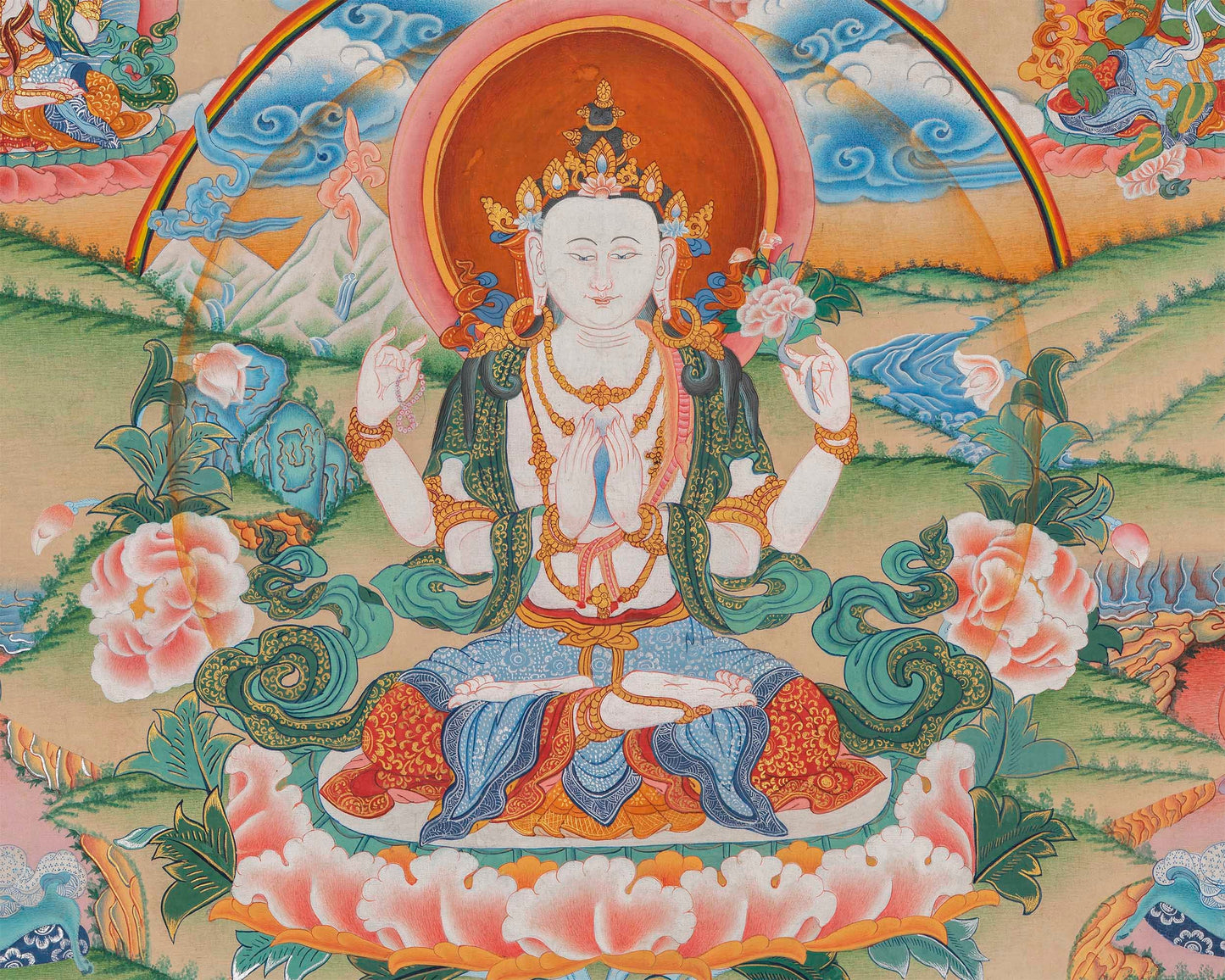 Brocade Chengrezig Thanka |  Buddhist Wall hanging