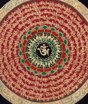 Universal Om Mantra Mandala Thangka | Traditional Buddhist Handpainted Art | Wall Decors