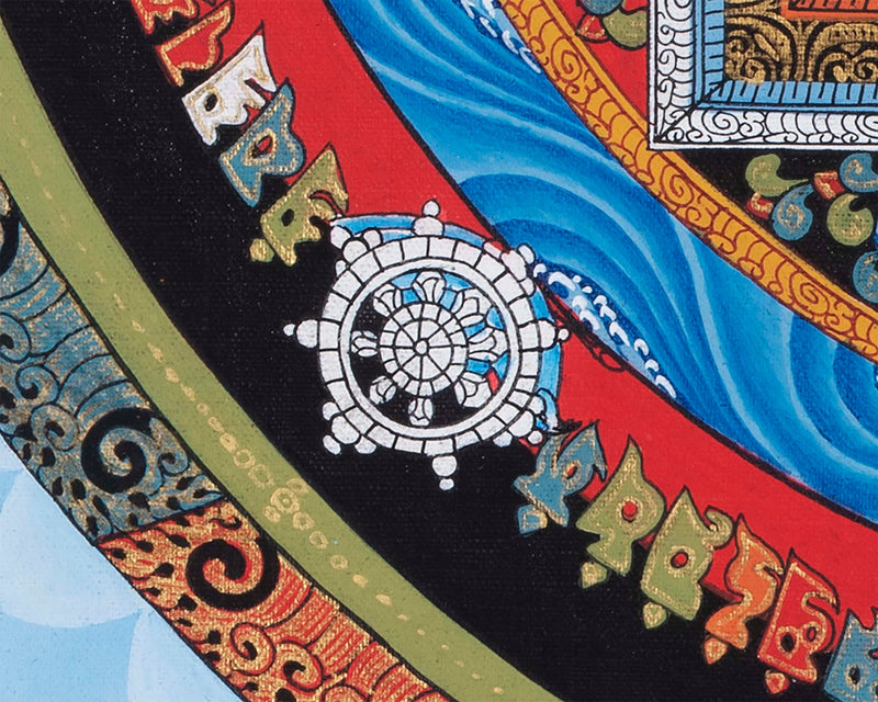 Blue Halo Kalachakara Mandala Thangka | Wheel Of Time Tibetan Painting | Genuine Hand Painted Tibetan Wall Hanging Decoration