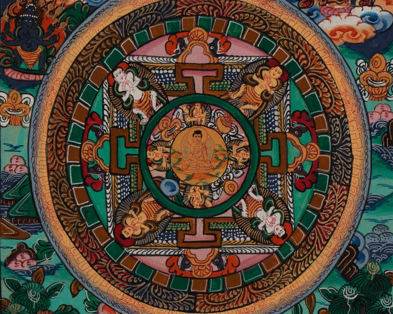 Big Wheel Buddha Mandala | Tibetan Thangka Painting for Wall Hanging