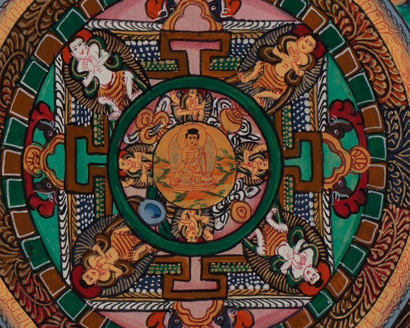 Big Wheel Buddha Mandala | Tibetan Thangka Painting for Wall Hanging