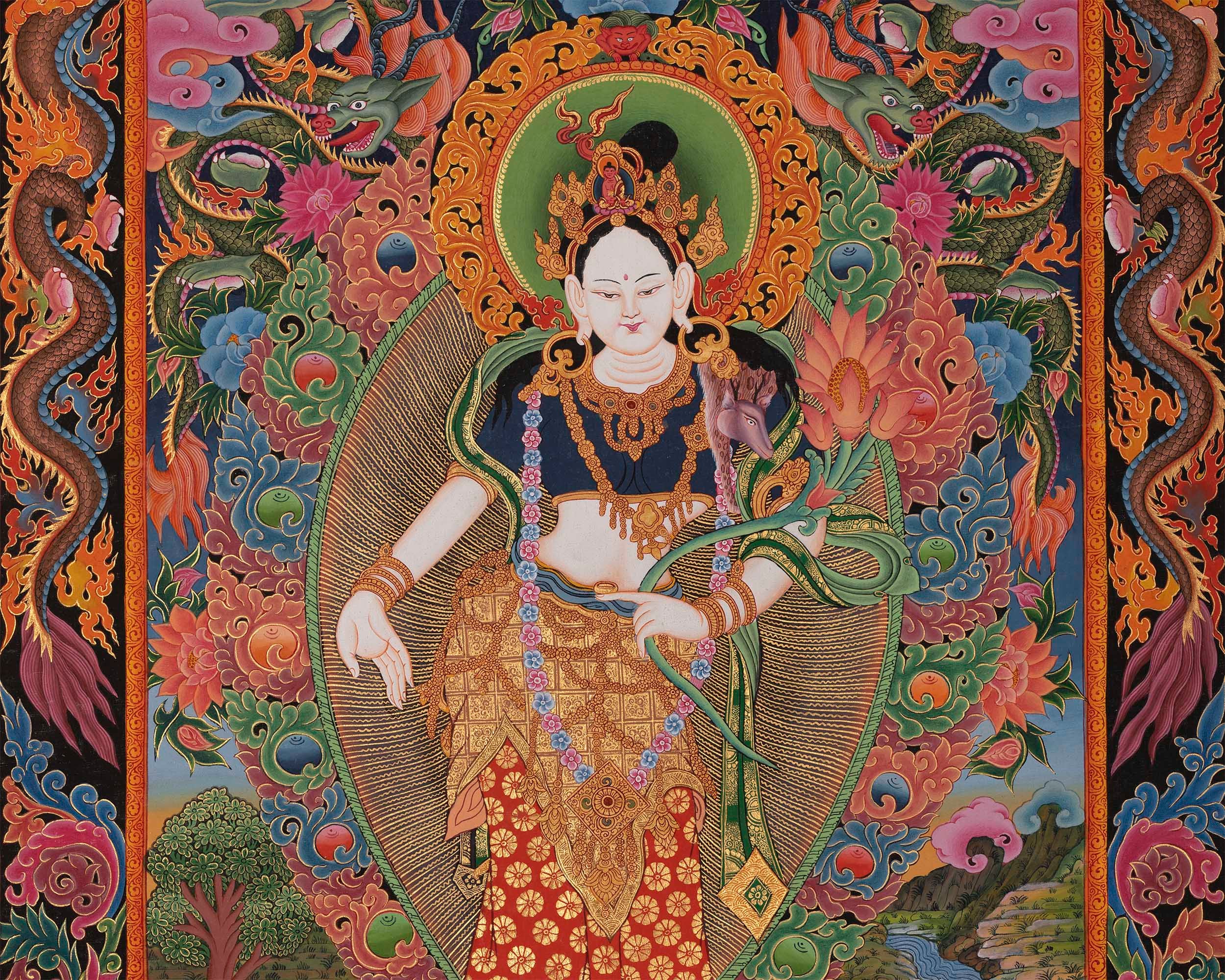 Newari Padmapani Lokeshvara | Rare Genuine Hand Painted Paubha Art
