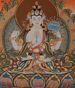 Tibetan Chengrezig Thangka | Original Wall Hanging Hand Paint