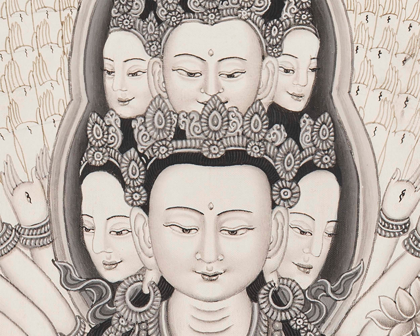 Avalokiteshvara Bodhisattva  | Black White Painting Thangka