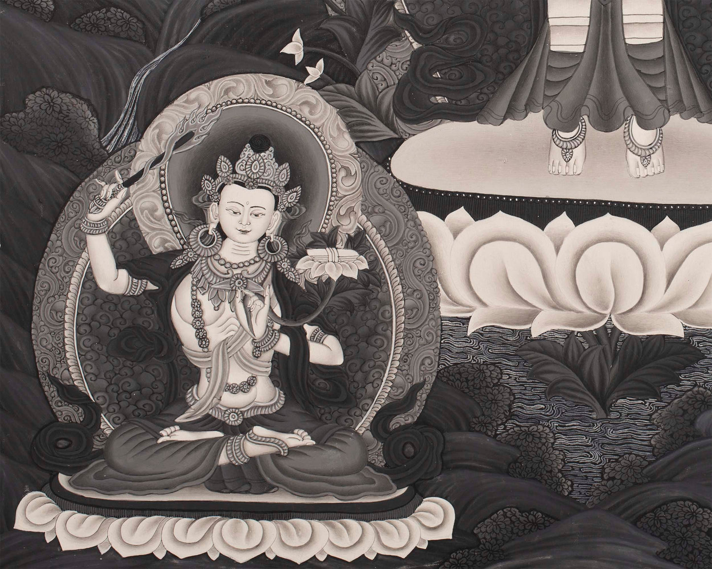 Avalokiteshvara Bodhisattva  | Black White Painting Thangka