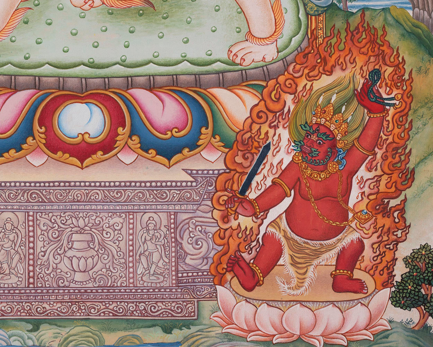 Simhanada Lokeshvara Thangka | Buddhist Handpainted Art | Religious Wall Decors