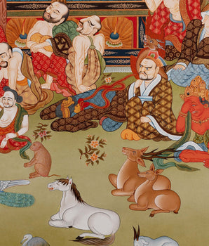 Buddha's Mahaparanirvana Thangka | Buddhist Handpainted Artwork | Wall Hanging Decor