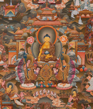 Bhagvana Buddha Life Story Thangka Painting | For Awareness Into Your Lives By Contemplating The Teachings Of The Sage | Religious Wall Decor