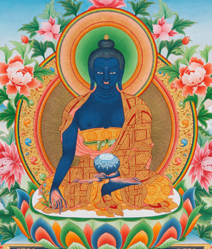 Medicine Buddha Handpainted Thangka | Bhaisajyaguru Himalayan Art