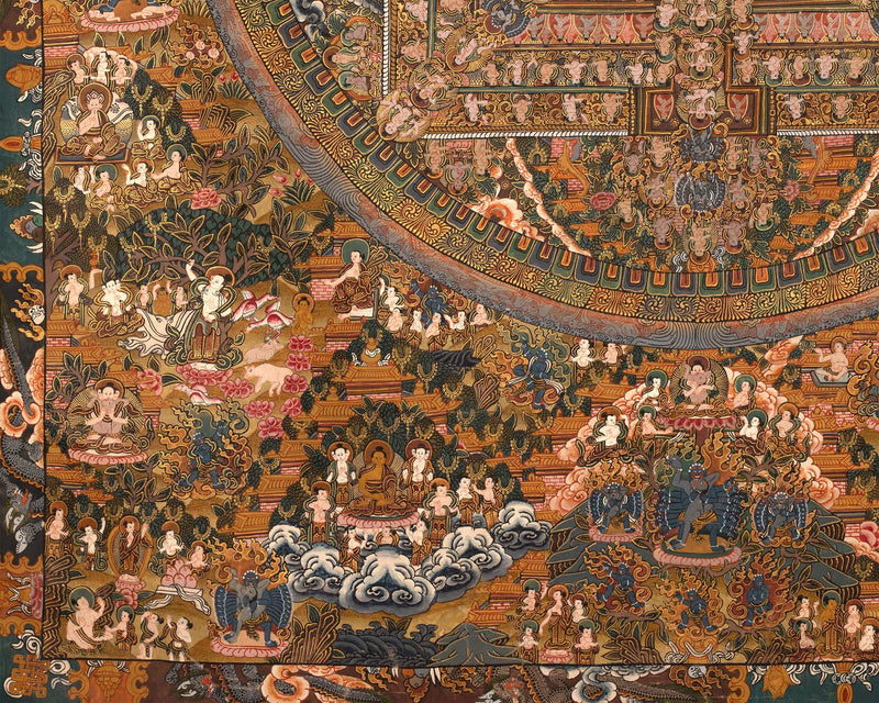 Vintage Buddhist Mandala | Hand Painted Tibetan Wall Decor