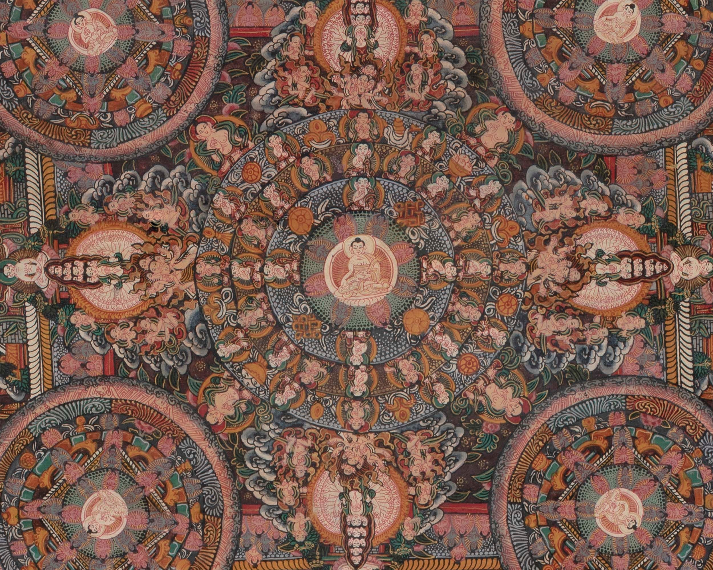 Vintage Mandala Thangka | Original Brocade Mounted Painting