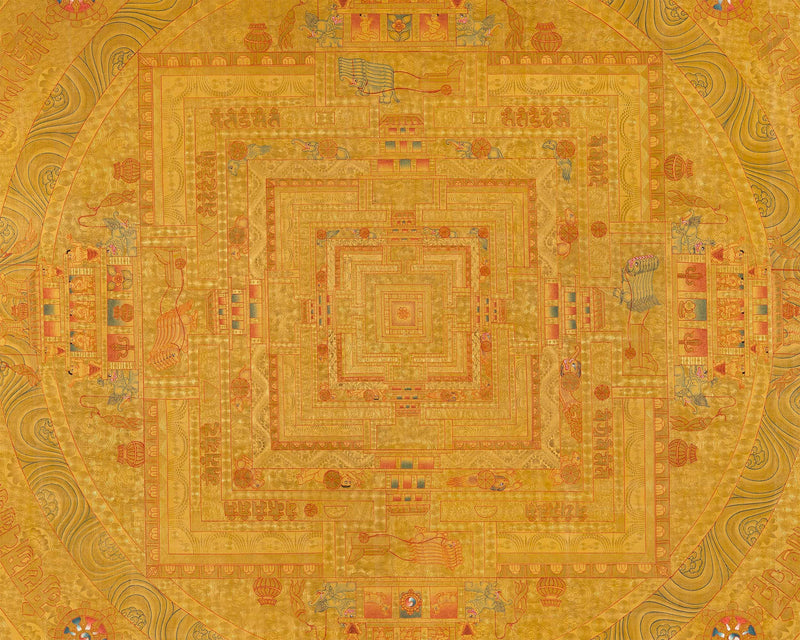 Gold Kalachakra Mandala Thangka | Tibetan Buddhism Spiritual Painting