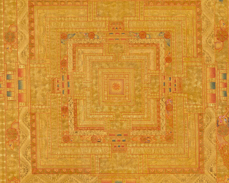 Gold Kalachakra Mandala Thangka | Tibetan Buddhism Spiritual Painting