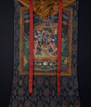 Vajrakilaya Thangka | Traditional Tibetan Brocade | Dorje Phurba | Original Hand Painted Yidam Thangka Art
