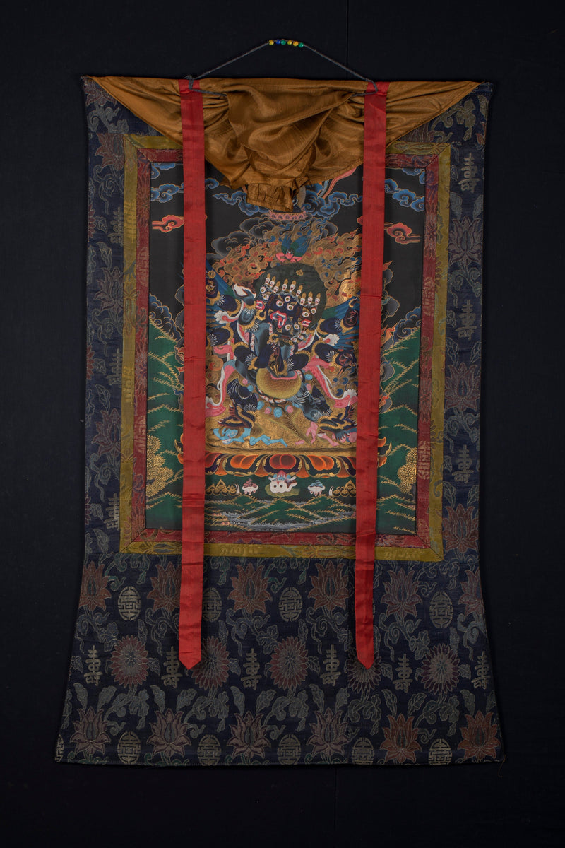 Vajrakilaya Thangka | Traditional Tibetan Brocade | Dorje Phurba | Original Hand Painted Yidam Thangka Art