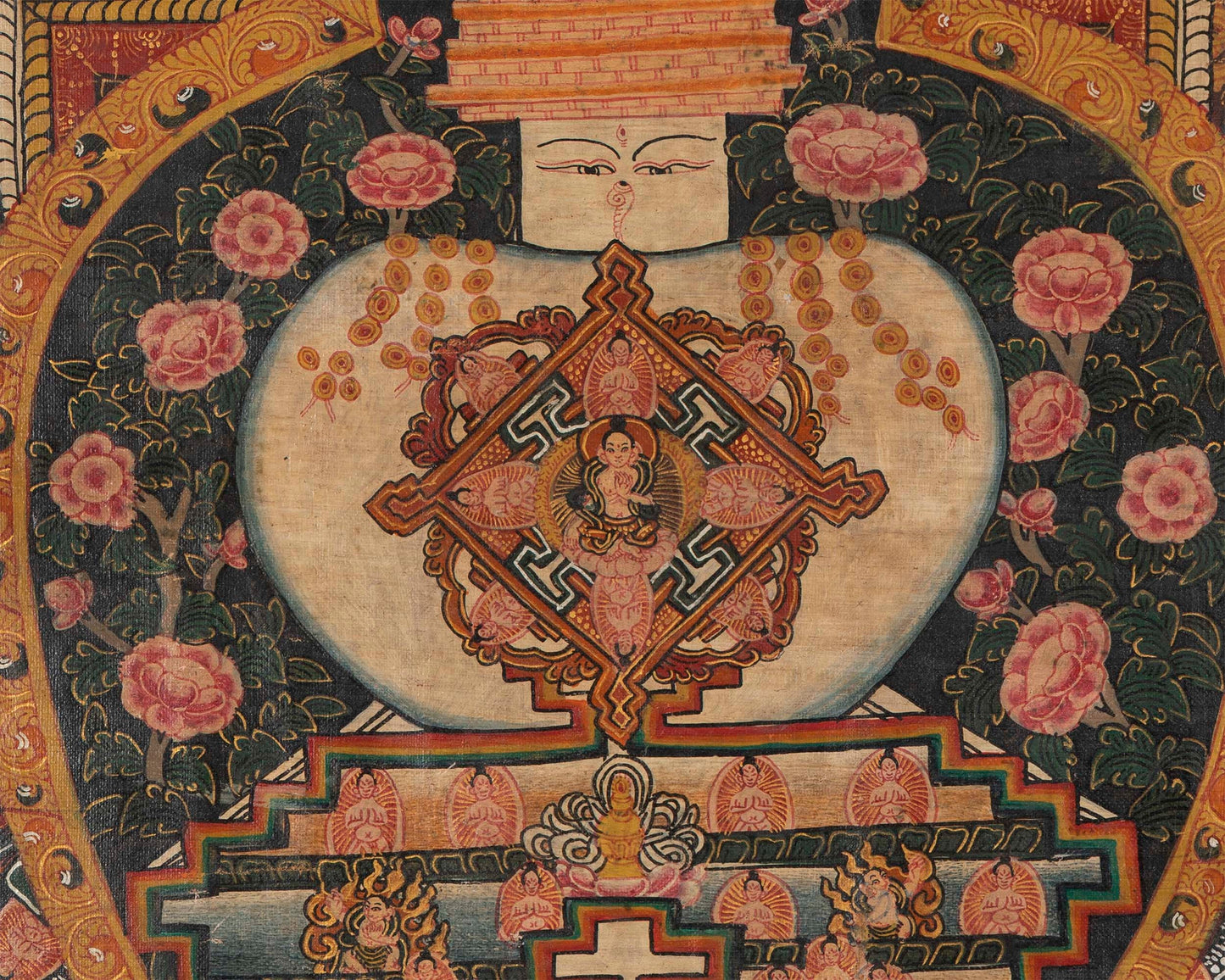 Stupa Thangka | Vintage Original hand painted Buddhist Art with brocade