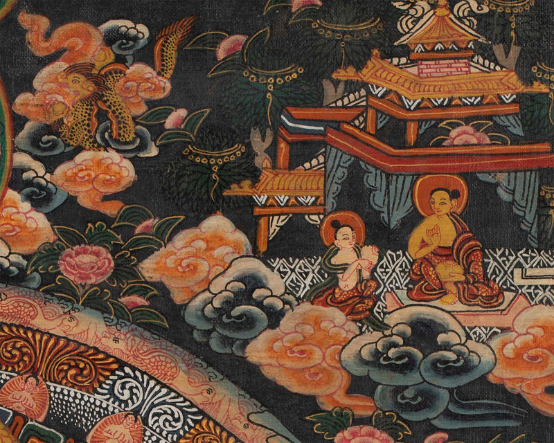Stupa Thangka | Vintage Original hand painted Buddhist Art with brocade