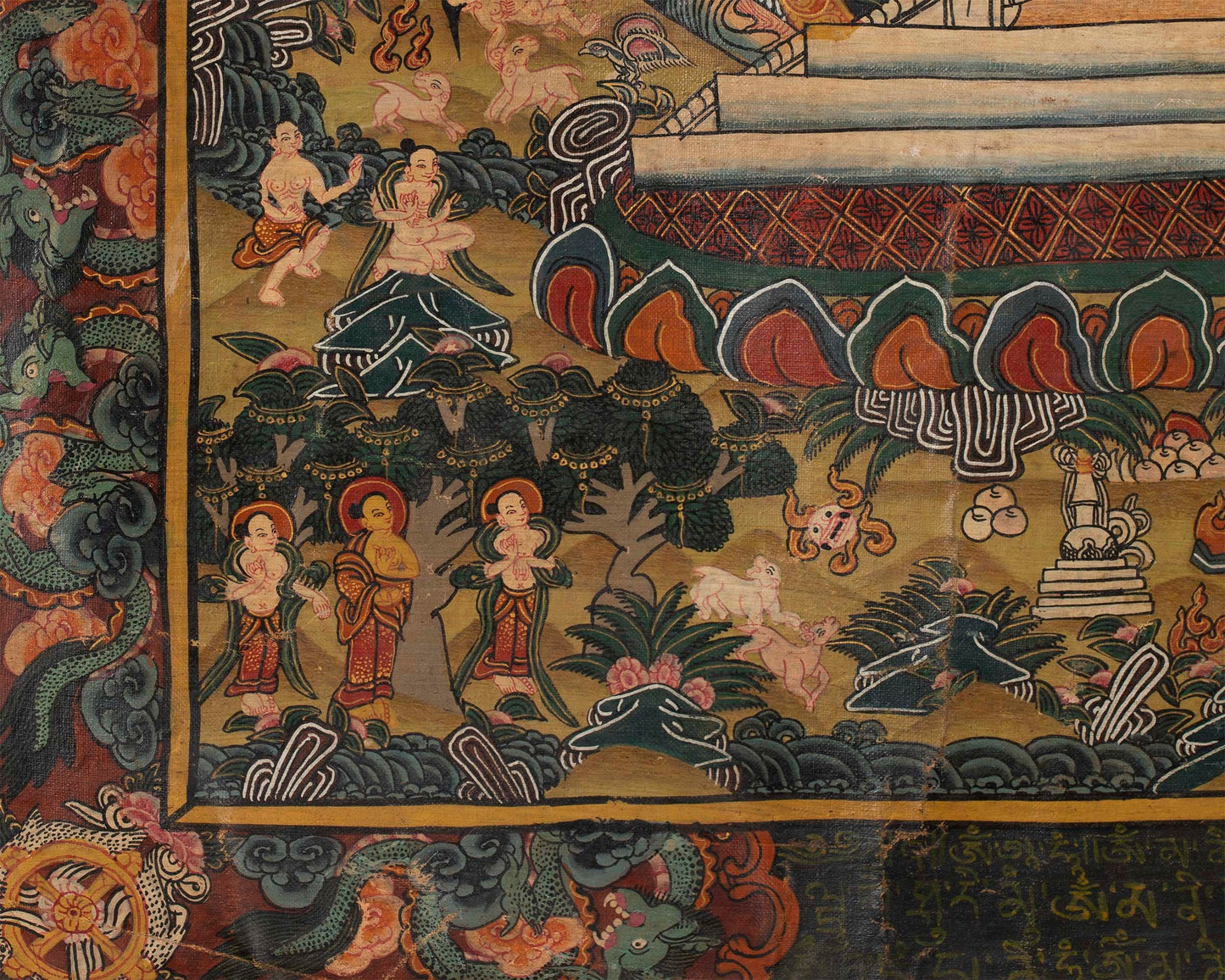 Stupa Thangka | Vintage Original hand painted Buddhist Art with brocade