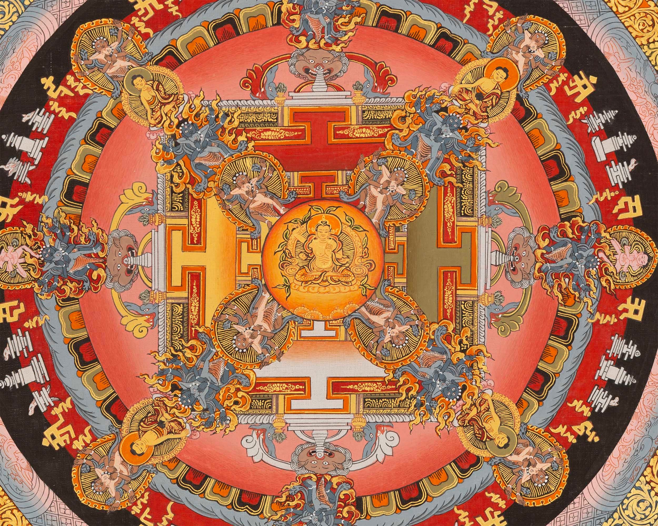 Traditional Mandala Art | Manjushri Thangka | Bodhisattva of Wisdom & Compassion