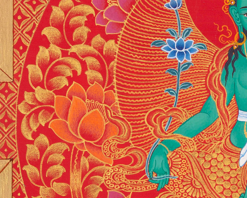 Goddess Green Tara Mandala Thangka | Healing Mandala Thangka | Perfect For Wall Decoration |