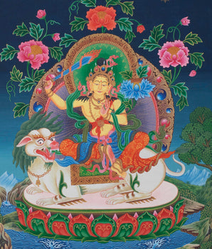 Mahabodhisattva Manjushree Thangka | Vintage Art for Meditation and Wall Decor