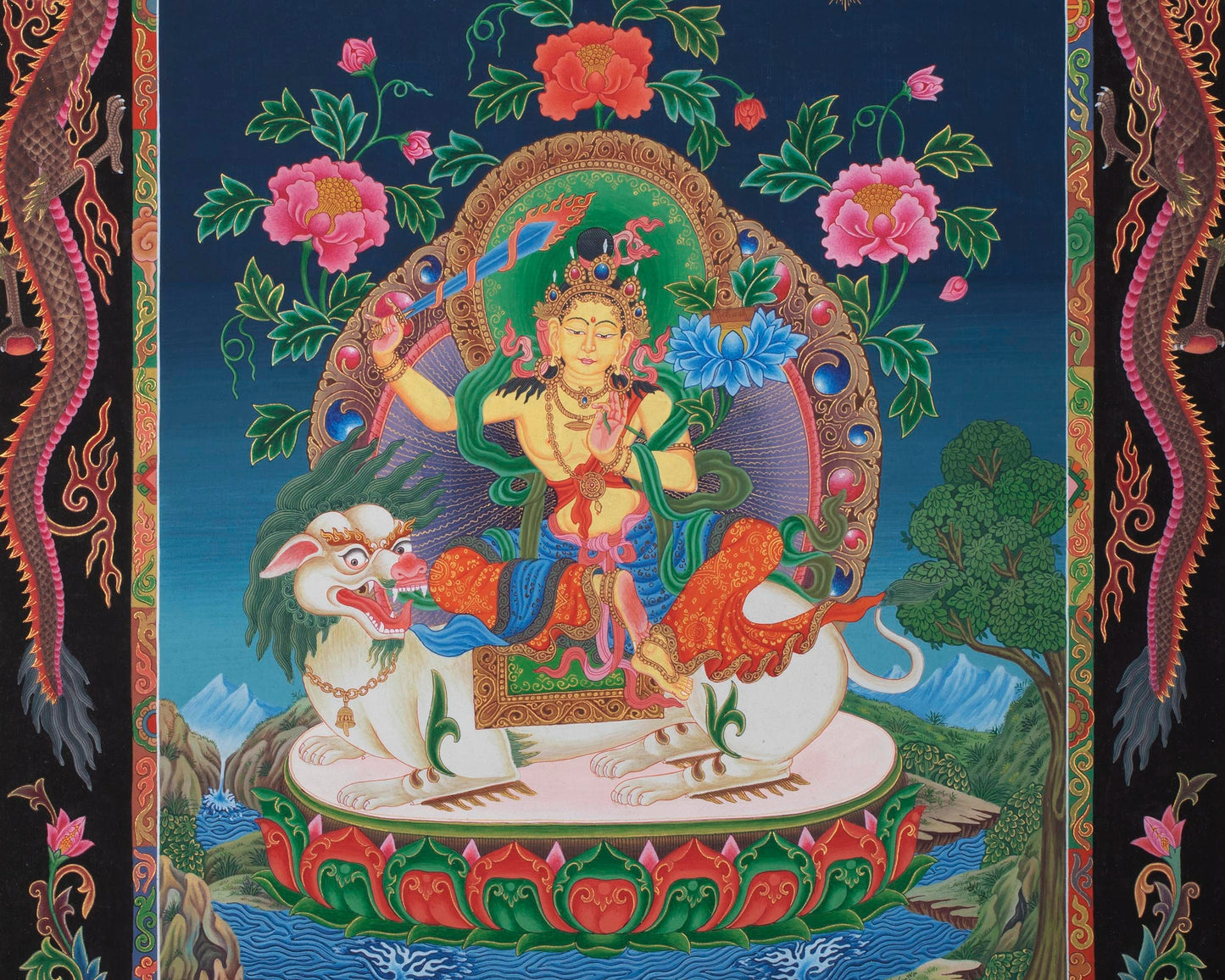 Mahabodhisattva Manjushree Thangka | Vintage Art for Meditation and Wall Decor