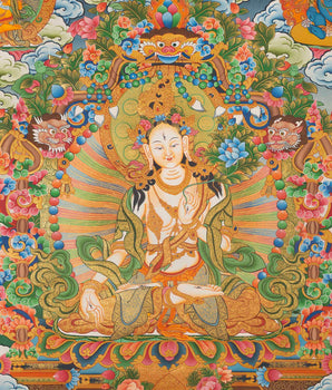 Buddhist White Tara Thangka | Yoga Meditation Canvas Art For Peace And Wellbeing | Wall decoration