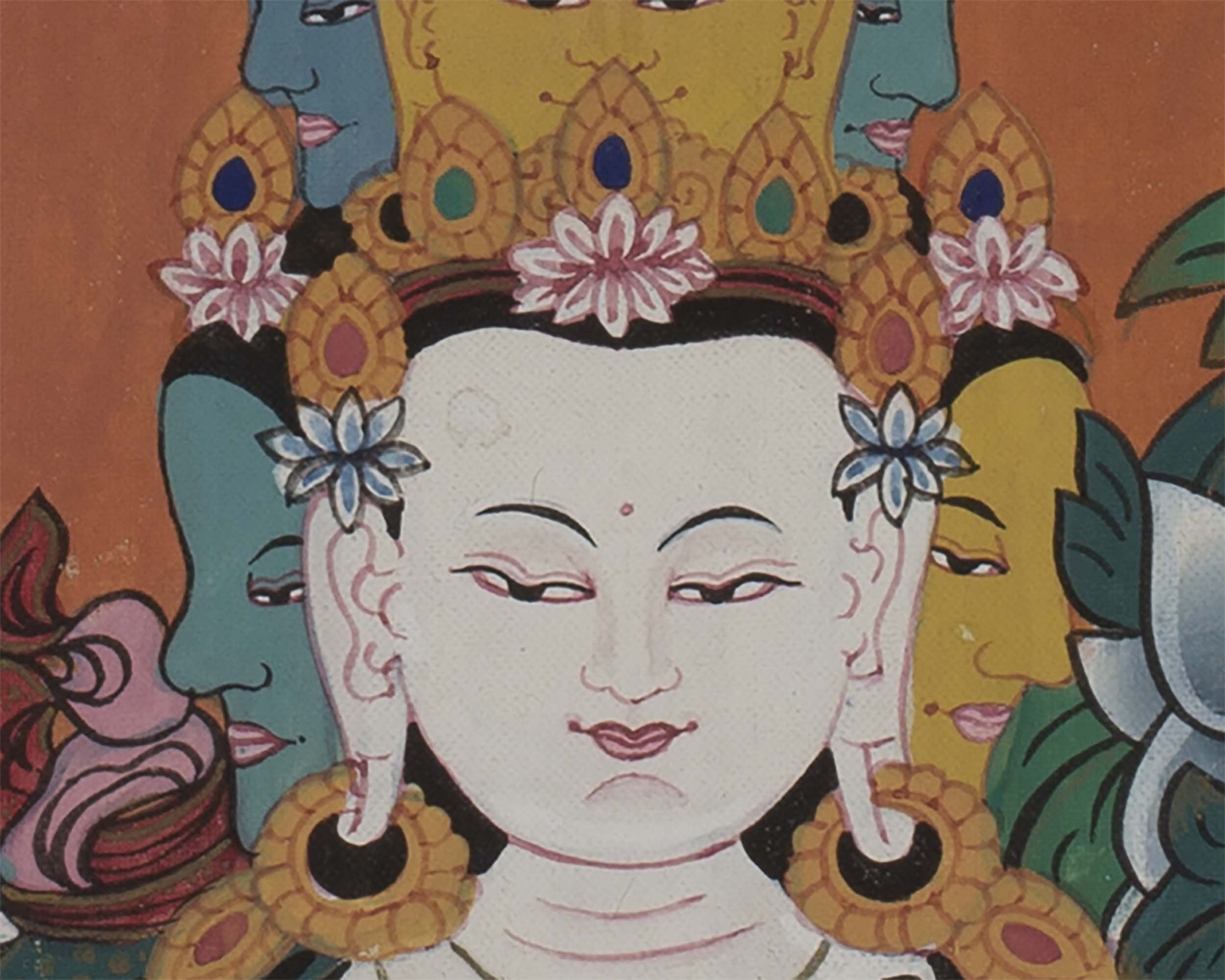 Vintage Arya Lokeshvara | Old Brocade mounted Chengrezig Thangka