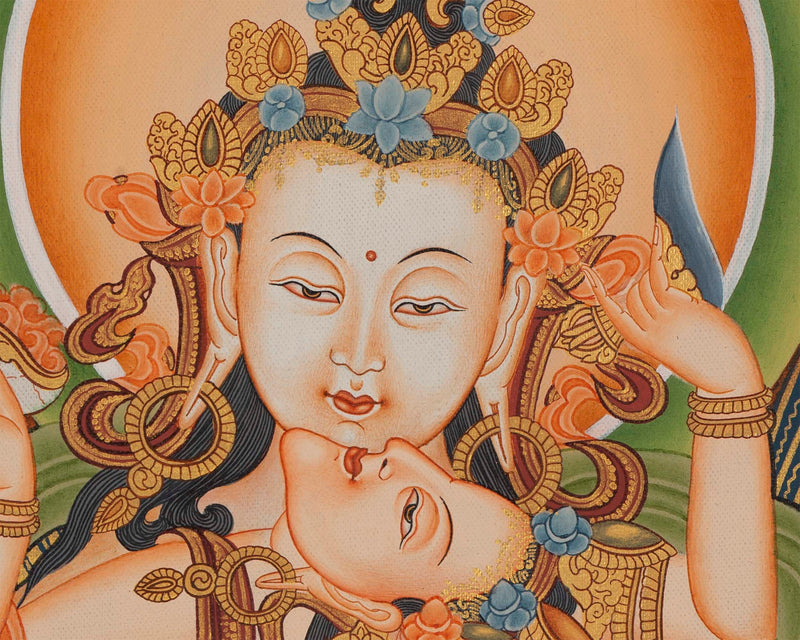 Vajrasattva Yab Yum Thangka | Buddhist Thanka Painting For Shrine Altar