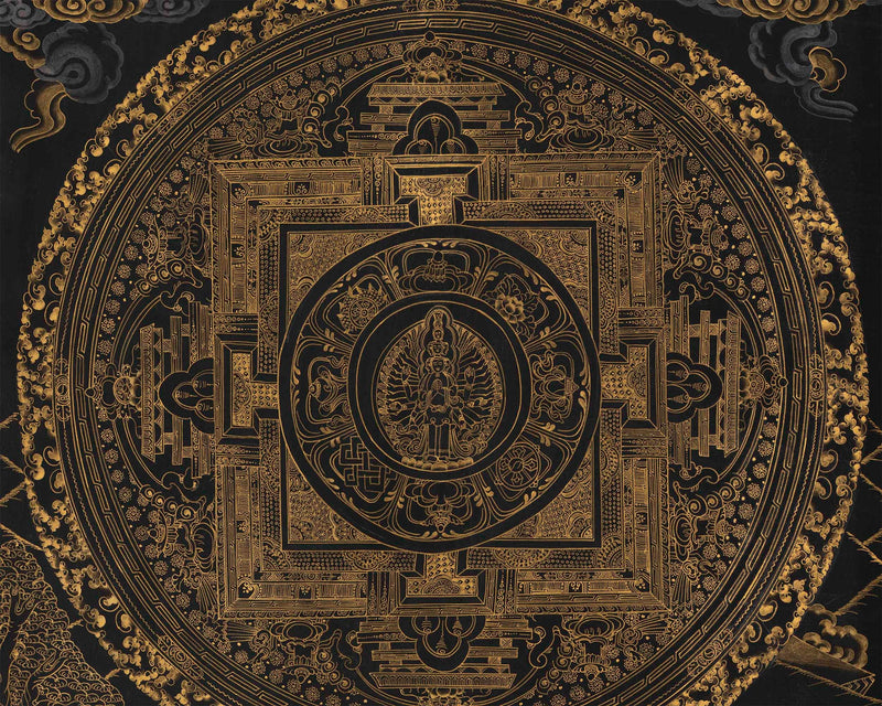 Vintage Black and Gold Avalokiteshvara Mandala | Religious Gift Ideas
