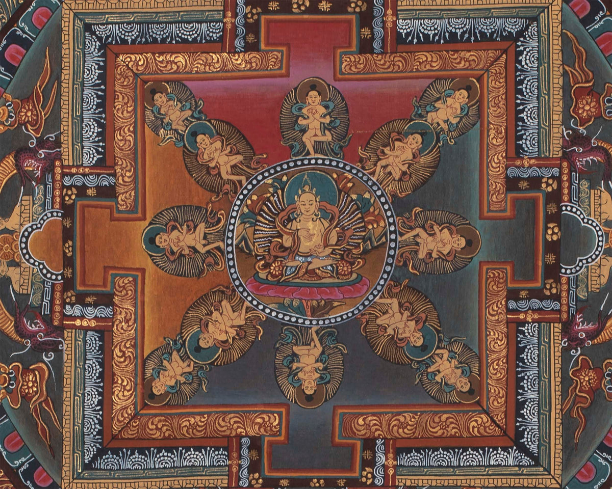 Vintage Mandala with Guhyasamaja , Chakrasamvara and Mahakalas