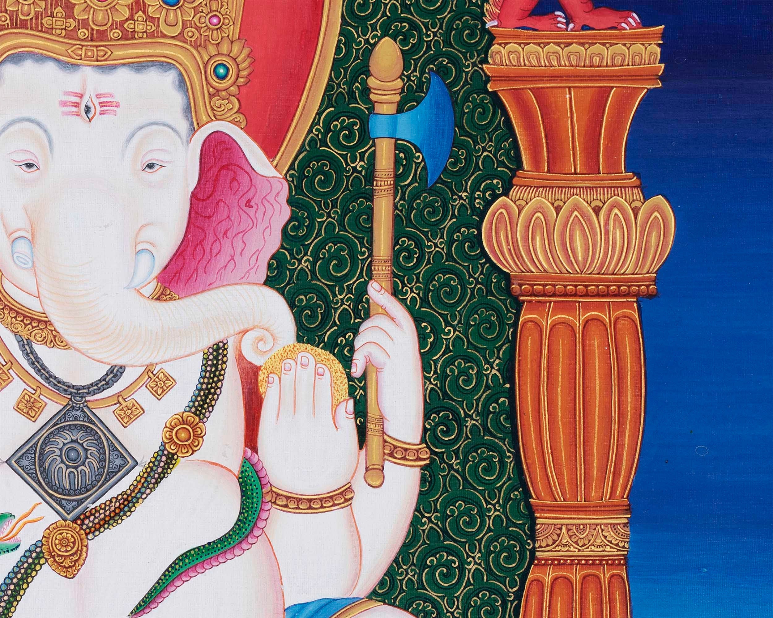 Newari Ganesh Original Buddhist Thangka | Buddhist and Hindu Deity Wall Hanging Art